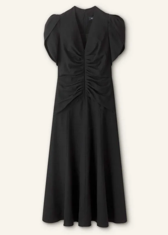 Textured Pleat Front Midi Dress