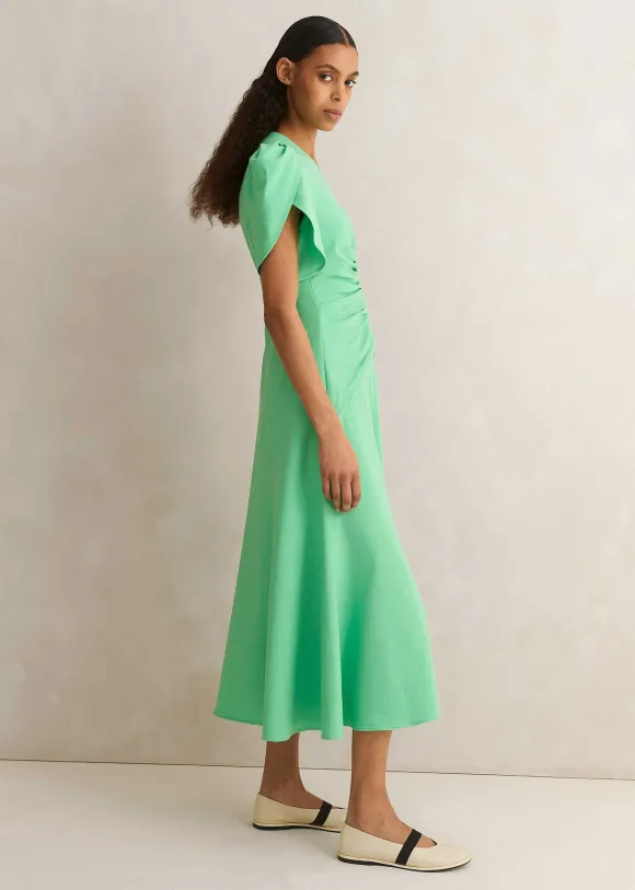 Textured Pleat Front Midi Dress