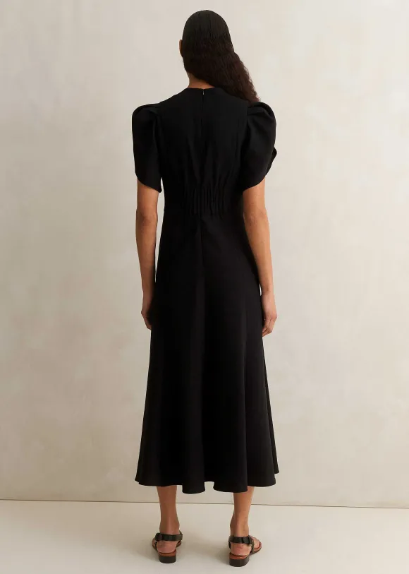 Textured Pleat Front Midi Dress