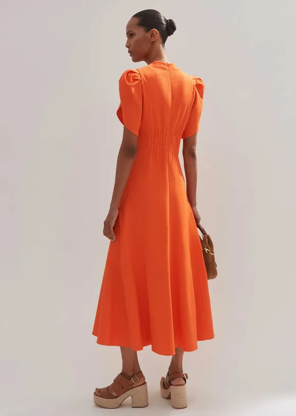 Textured Pleat Front Midi Dress
