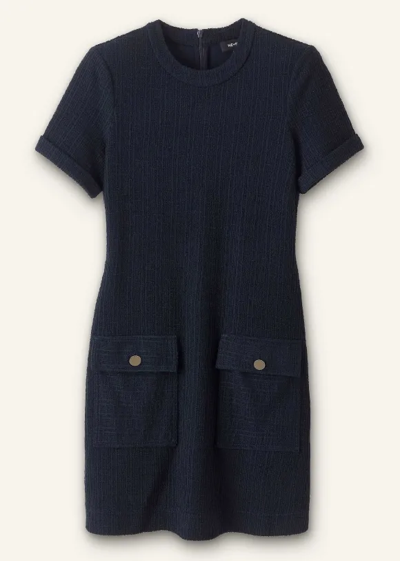 Textured Short Sleeve Shift Dress