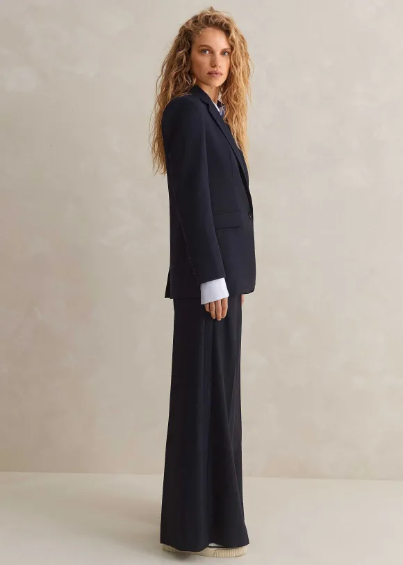 Wool-Blend Exaggerated Flare Trouser Suit
